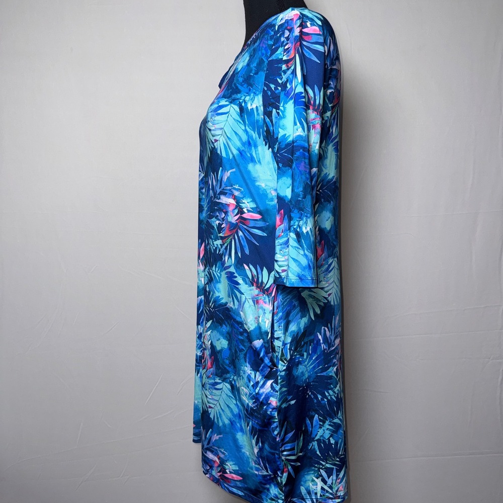 Reel Legends Womens Blue Tropical Leaf Keep-It-Cool Performance Dress S Pockets - Picture 4 of 11